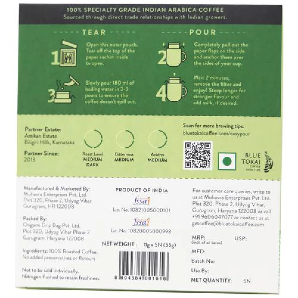 Blue Tokai Easy Pour Coffee - Nutty & Chocolatey, 55 g (5 Sachets x 11 g each)-2.webp